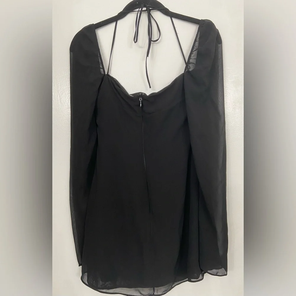 House of CB Babydoll Black Chiffon Halter Mini Dress Black Size Small